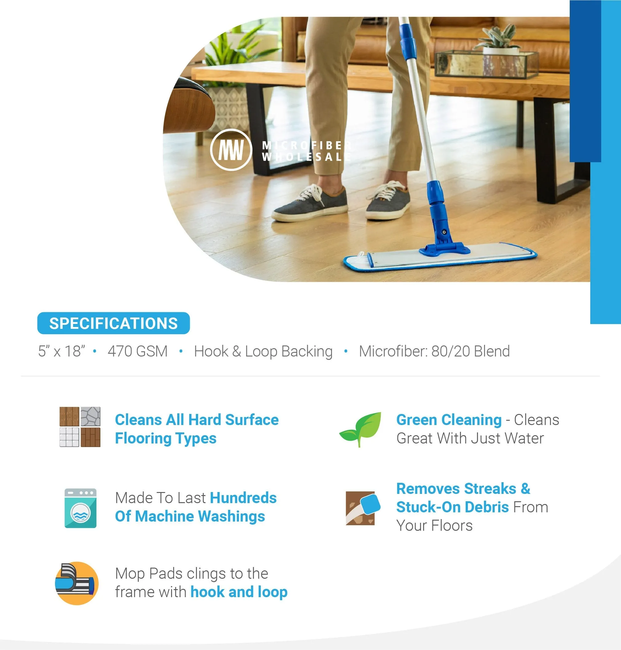 Case of 108 18" Microfiber Wet Mop Pad