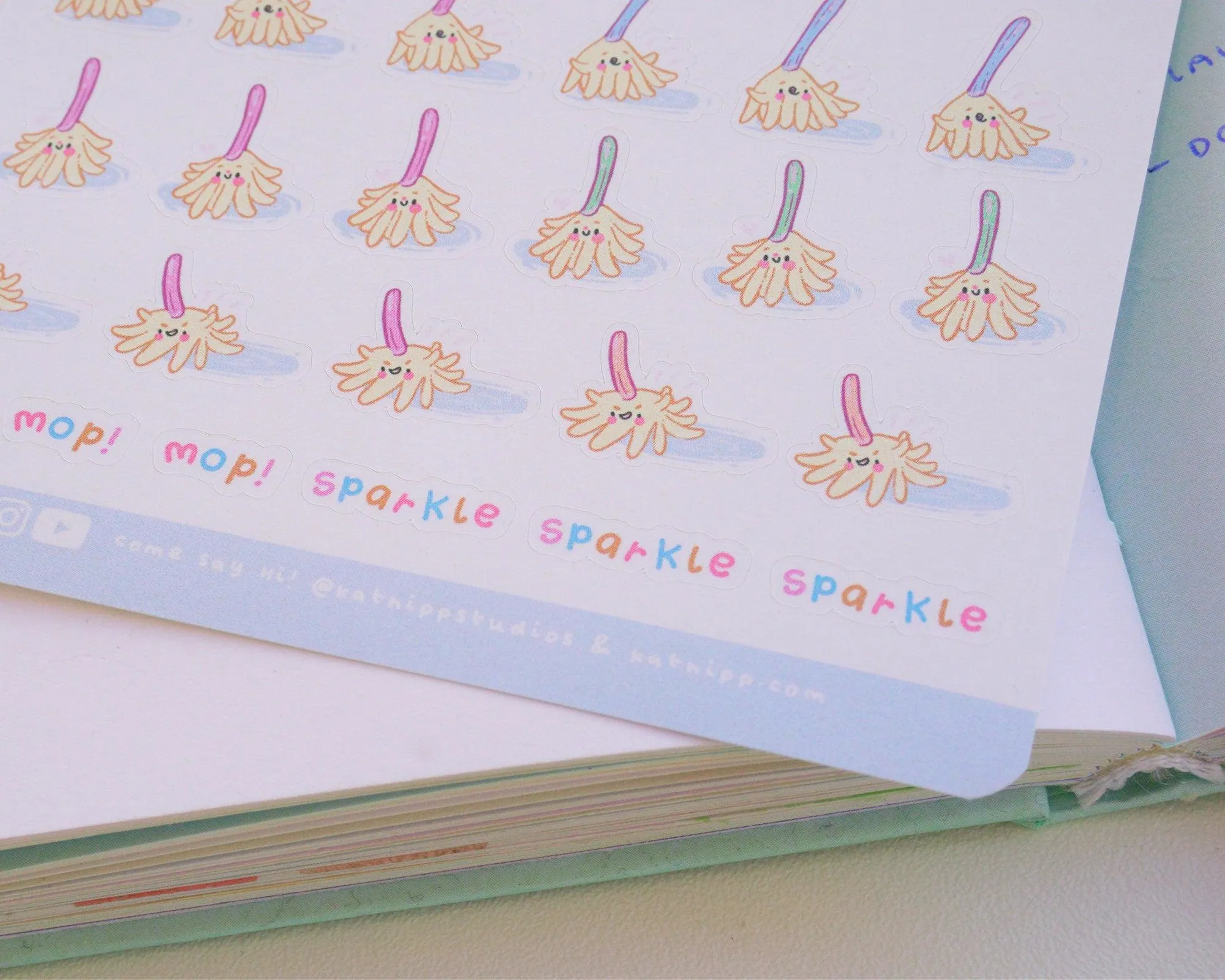 Mop Mop Mop Away Sticker Sheet | Kawaii Cleaning Planner Stickers | Chore & Home Organisation Stickers | HOME002