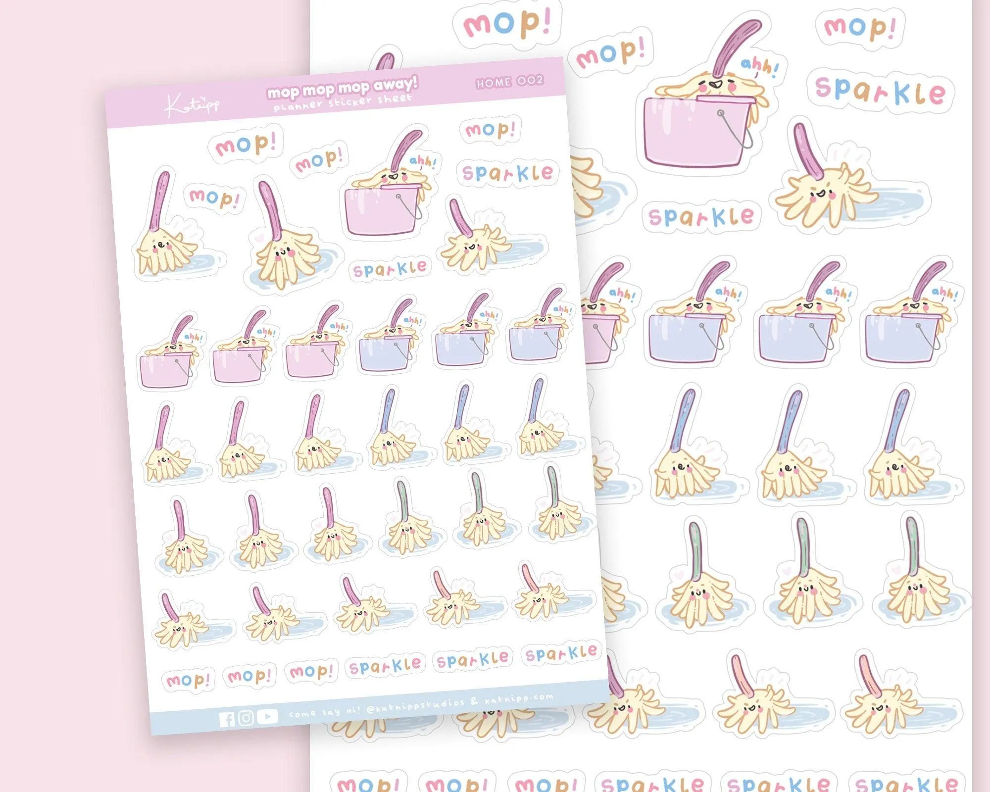 Mop Mop Mop Away Sticker Sheet | Kawaii Cleaning Planner Stickers | Chore & Home Organisation Stickers | HOME002