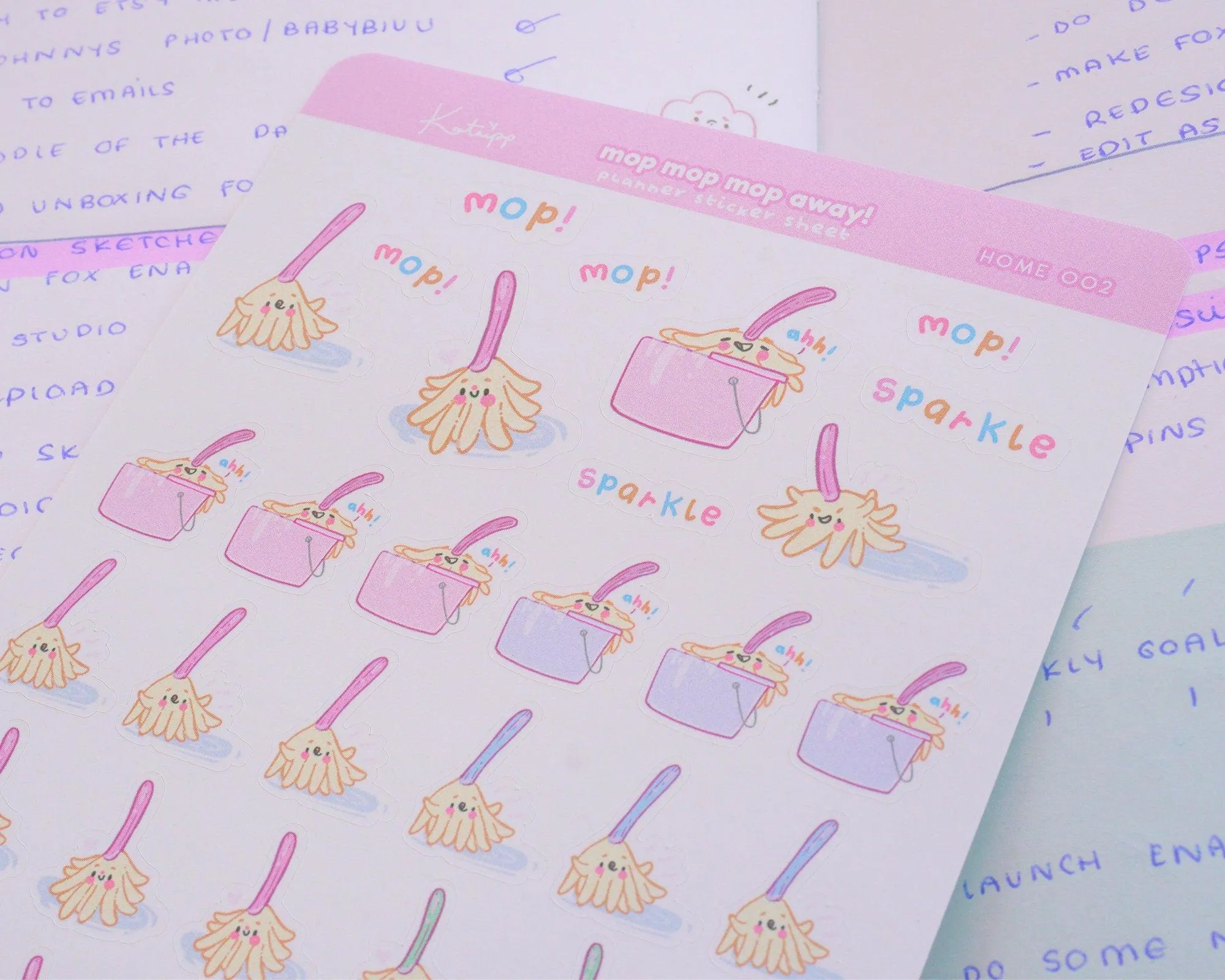 Mop Mop Mop Away Sticker Sheet | Kawaii Cleaning Planner Stickers | Chore & Home Organisation Stickers | HOME002