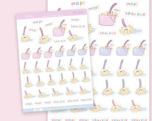 Mop Mop Mop Away Sticker Sheet | Kawaii Cleaning Planner Stickers | Chore & Home Organisation Stickers | HOME002