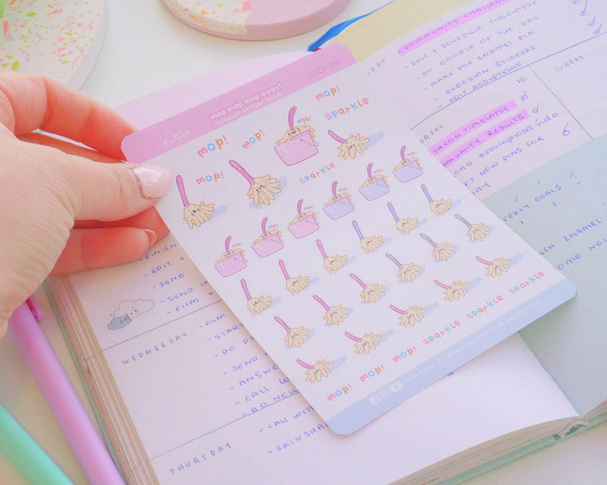 Mop Mop Mop Away Sticker Sheet | Kawaii Cleaning Planner Stickers | Chore & Home Organisation Stickers | HOME002
